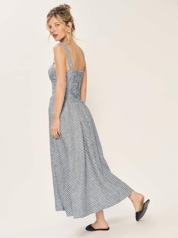 Balia Linen Dress - Slate Check