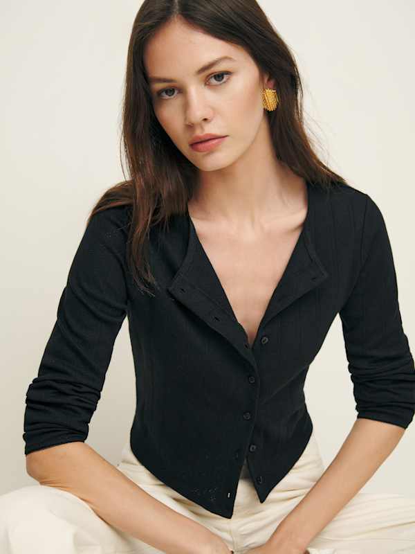 Ari Pointelle Knit Cardigan - Black