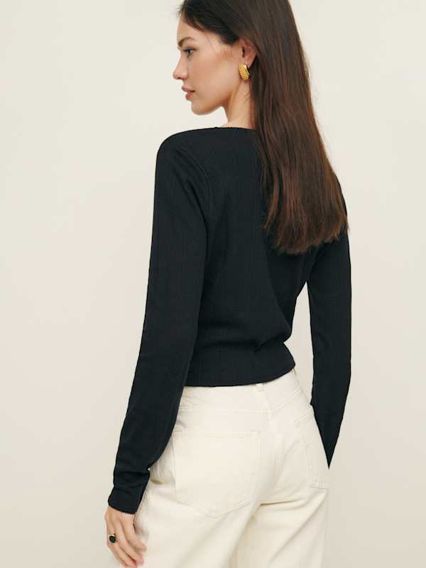 Ari Pointelle Knit Cardigan - Black