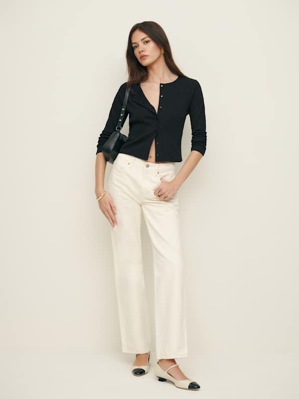 Ari Pointelle Knit Cardigan - Black