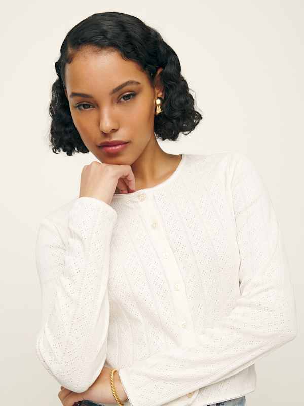 Ari Pointelle Knit Cardigan - Gossamer