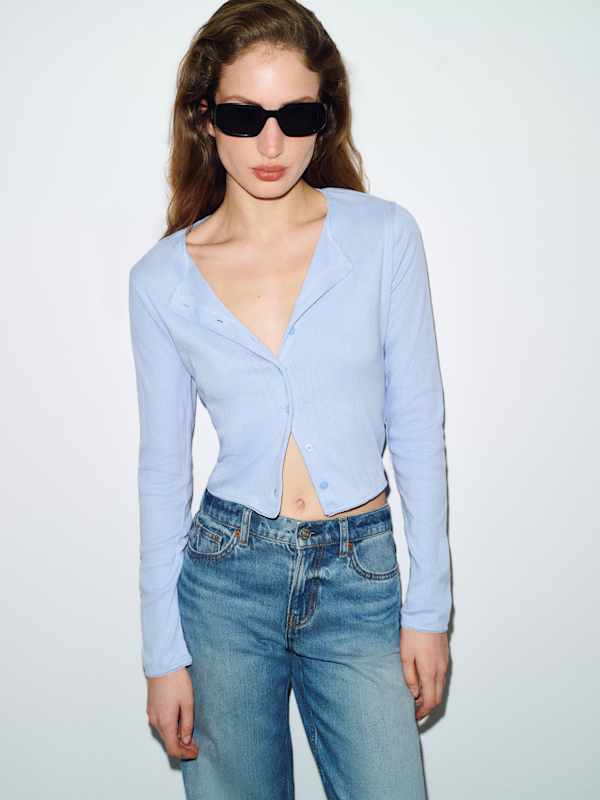 Ari Pointelle Knit Cardigan - Ice Water