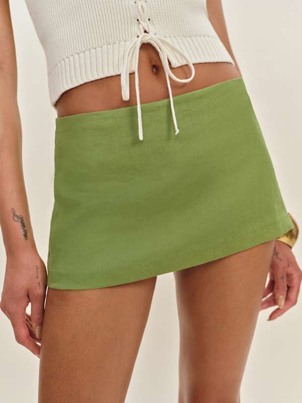 Mia Low Waist Linen Skort - Avocado