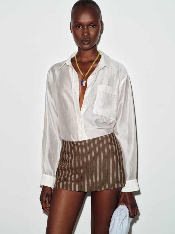 Mia Low Waist Linen Skort - Boardwalk Stripe