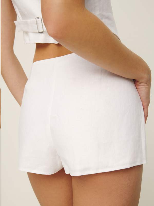 Mia Low Waist Linen Skort - White