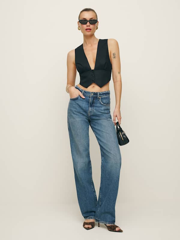 Sofia Cropped Linen Vest - Black