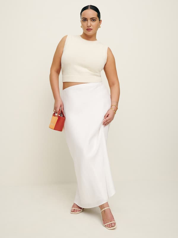 Layla Linen Skirt Es - White