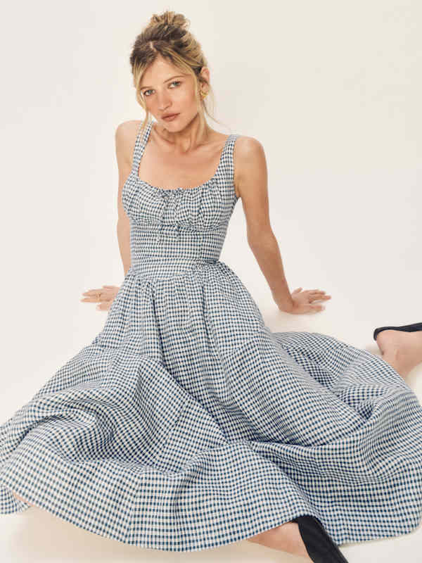 Petites Balia Linen Dress - Slate Check