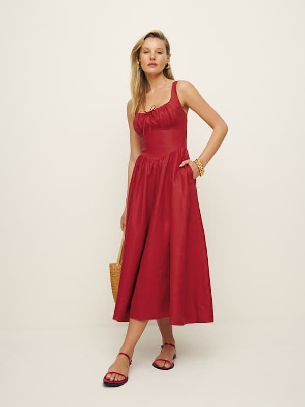 Petites Balia Linen Dress - Sundried Tomato