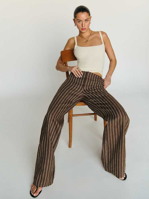 Vida Linen Low Rise Pant - Boardwalk Stripe