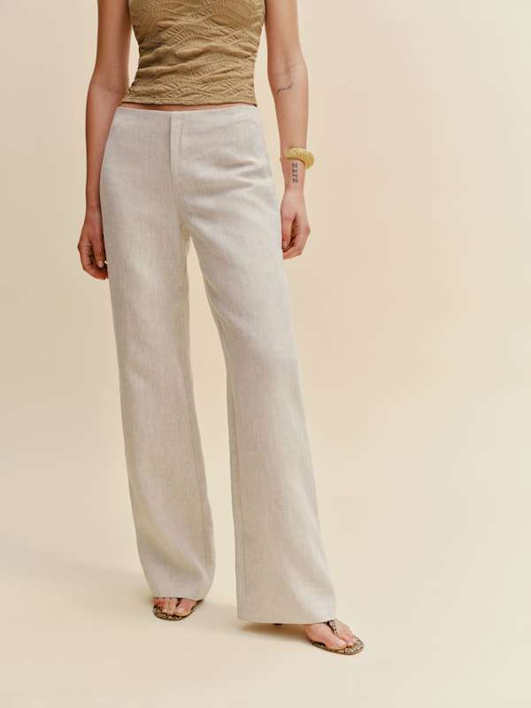 Vida Linen Low Rise Pant - Oatmeal