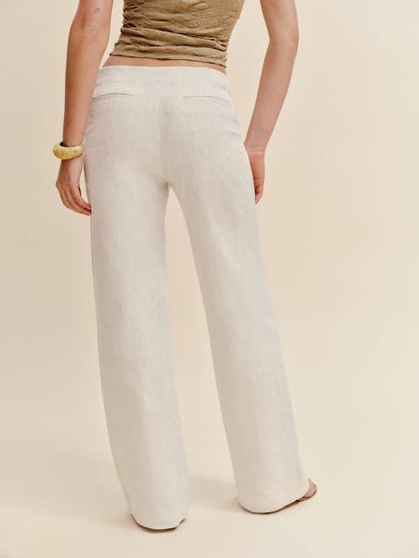 Vida Linen Low Rise Pant - Oatmeal