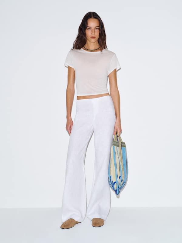 Vida Linen Low Rise Pant - White