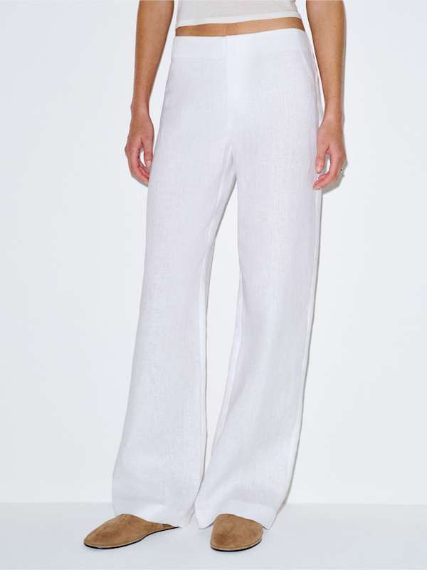 Vida Linen Low Rise Pant - White