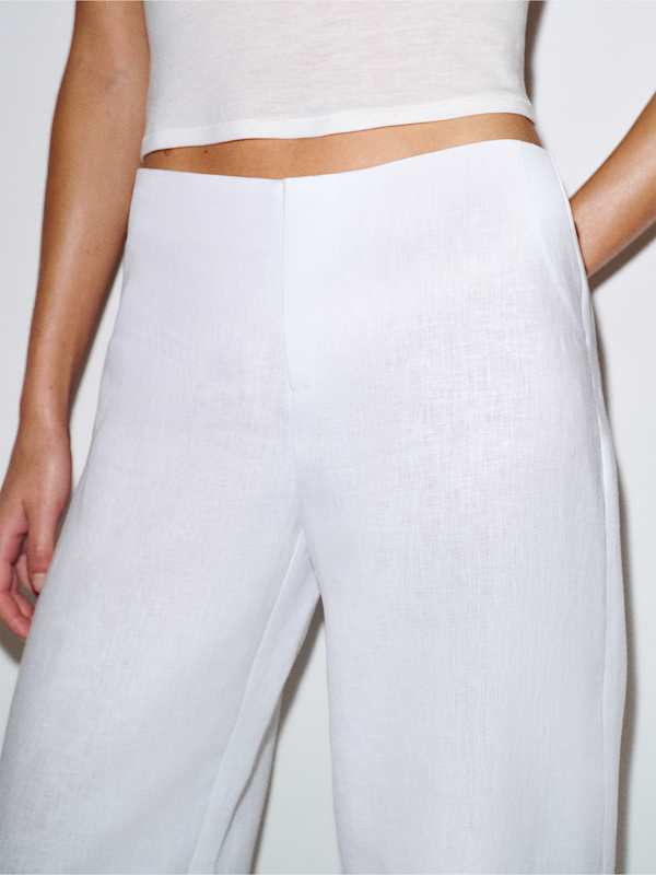 Vida Linen Low Rise Pant - White