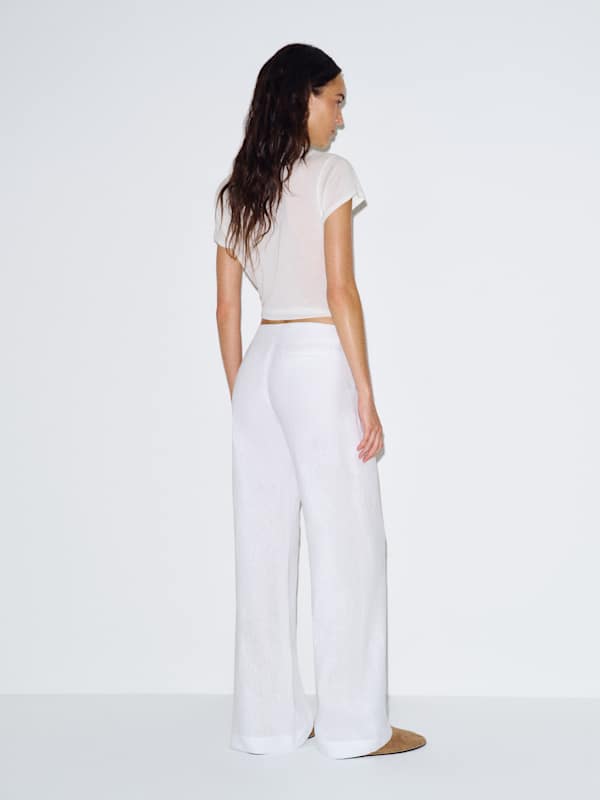 Vida Linen Low Rise Pant - White