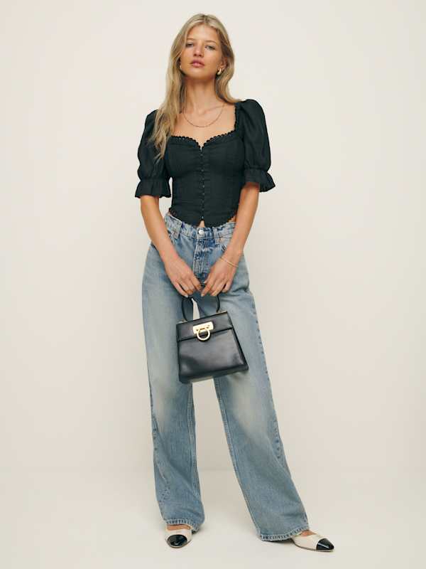 Simmie Linen Top - Black