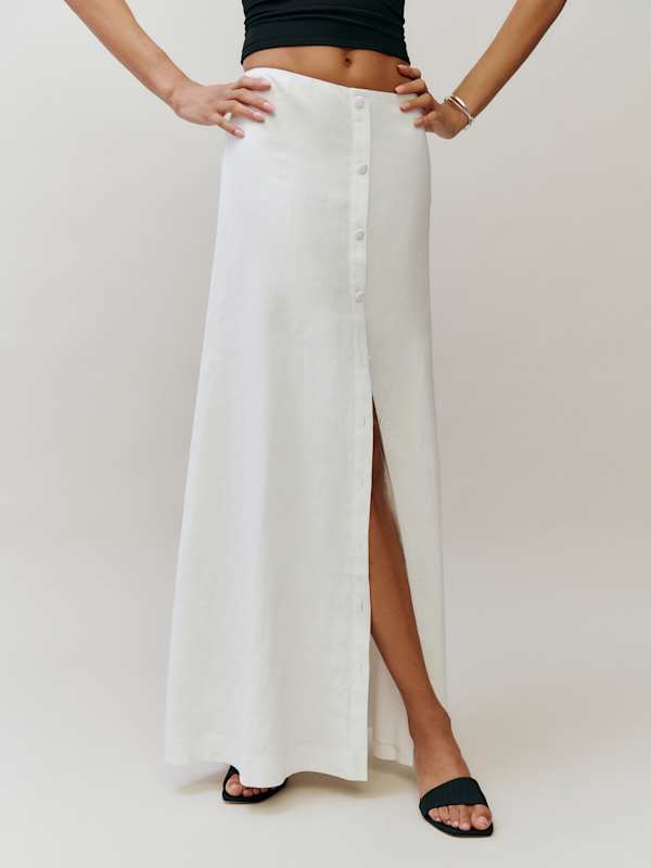 Andi Linen Maxi Skirt - White