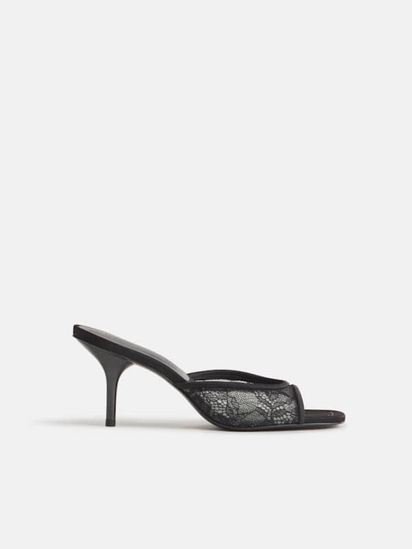 Clementine Heeled Mule Sandal - Black Lace