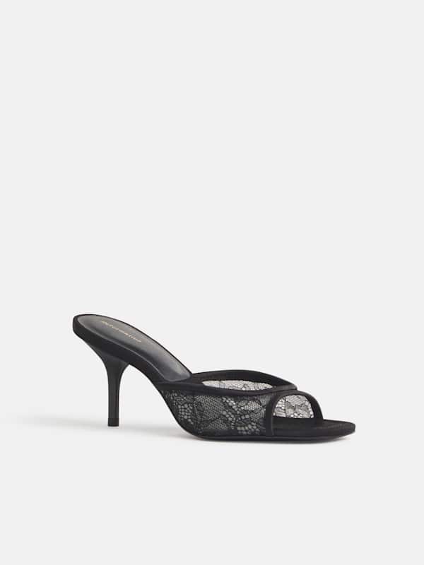 Clementine Heeled Mule Sandal - Black Lace
