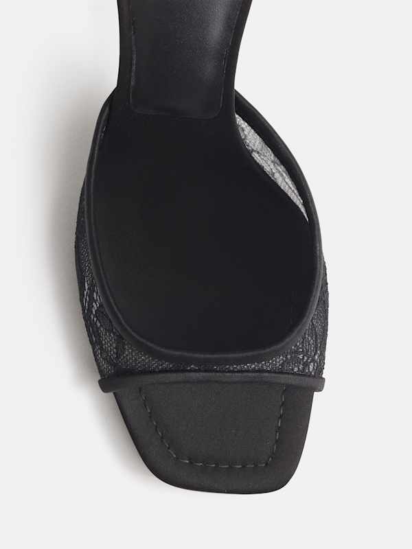 Clementine Heeled Mule Sandal - Black Lace