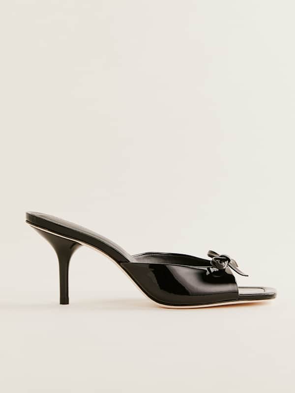 Clementine Heeled Mule Sandal - Black Patent