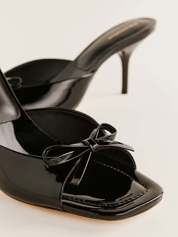 Clementine Heeled Mule Sandal - Black Patent