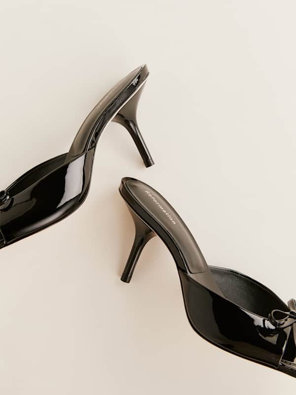 Clementine Heeled Mule Sandal - Black Patent