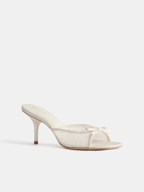 Clementine Heeled Mule Sandal - Ivory Lace