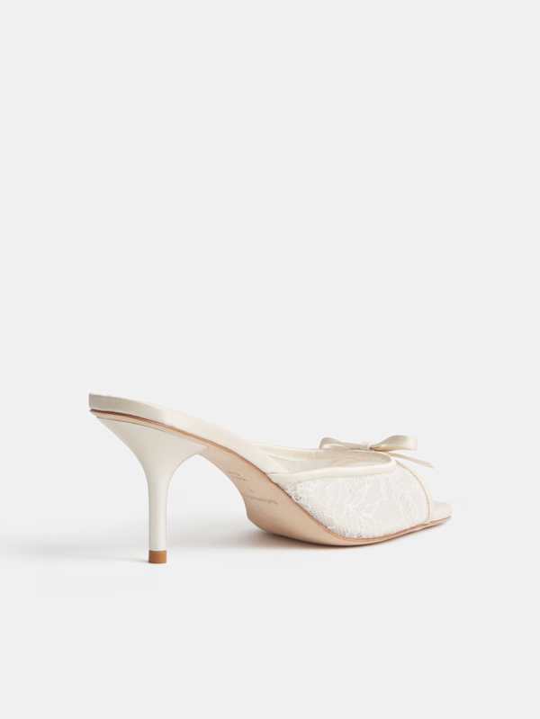 Clementine Heeled Mule Sandal - Ivory Lace