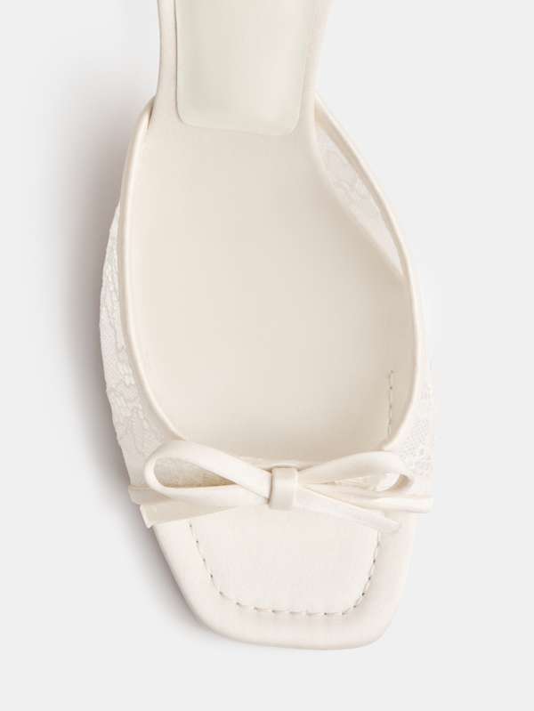 Clementine Heeled Mule Sandal - Ivory Lace