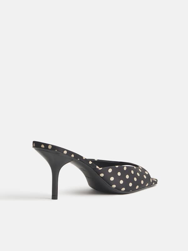 Clementine Heeled Mule Sandal - Polka Dot Satin