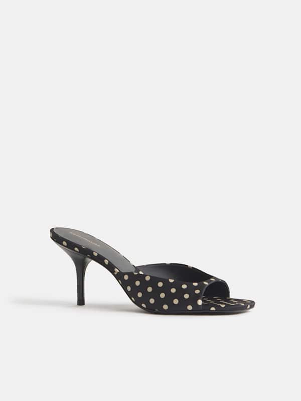 Clementine Heeled Mule Sandal - Polka Dot Satin