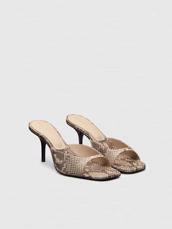Clementine Heeled Mule Sandal - Tan Snake