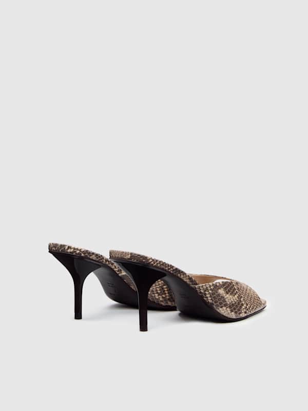 Clementine Heeled Mule Sandal - Tan Snake