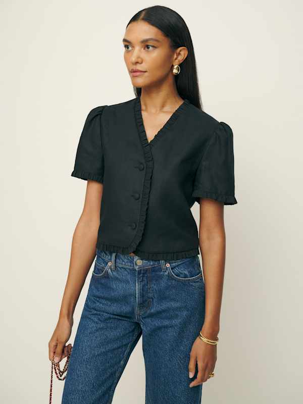 Bess Linen Top - Black
