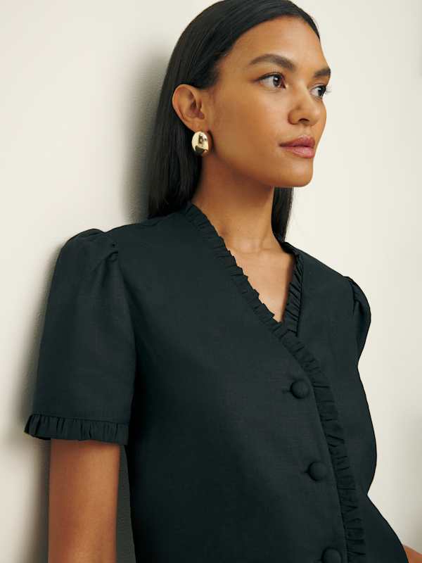 Bess Linen Top - Black