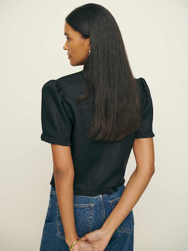 Bess Linen Top - Black