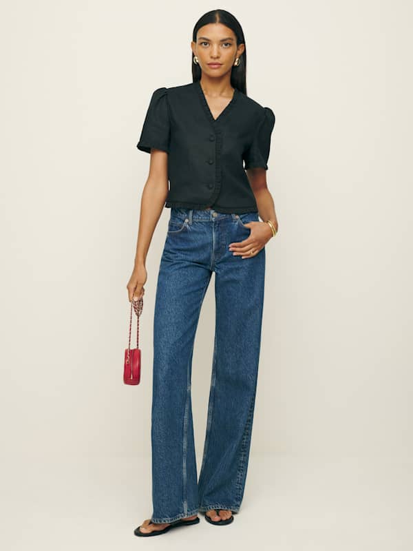 Bess Linen Top - Black