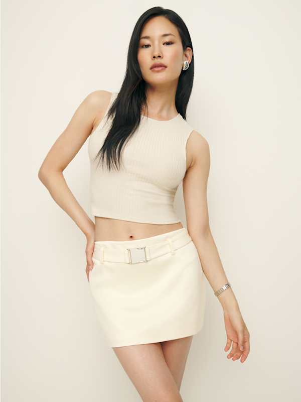 Jupe taille basse en satin &agrave; ceinture Carla - Sucre