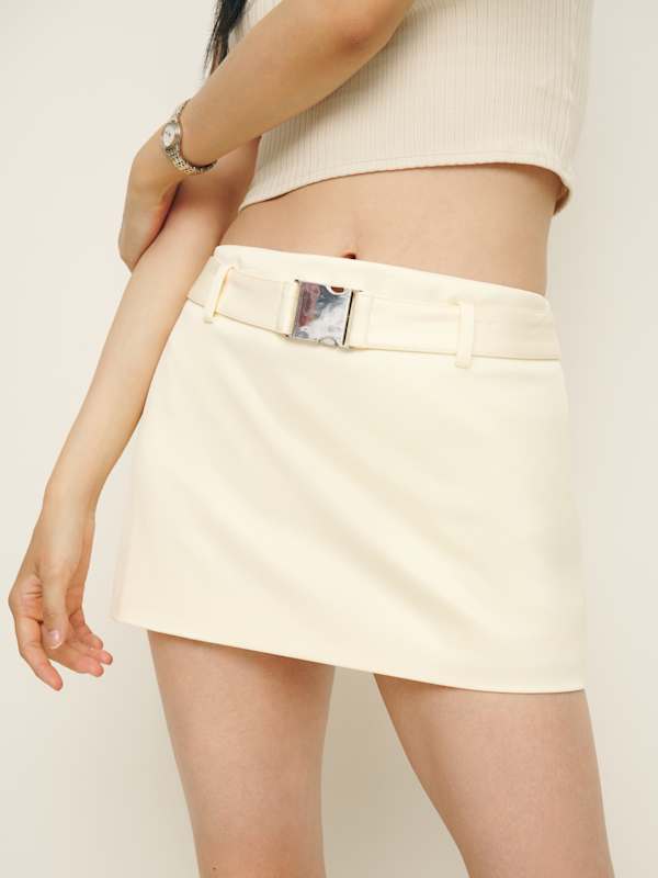 Jupe taille basse en satin &agrave; ceinture Carla - Sucre