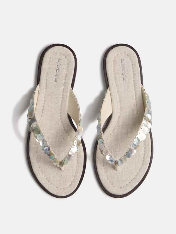 Jessie Thong Sandal - Oatmeal Linen Mother Of Pearl