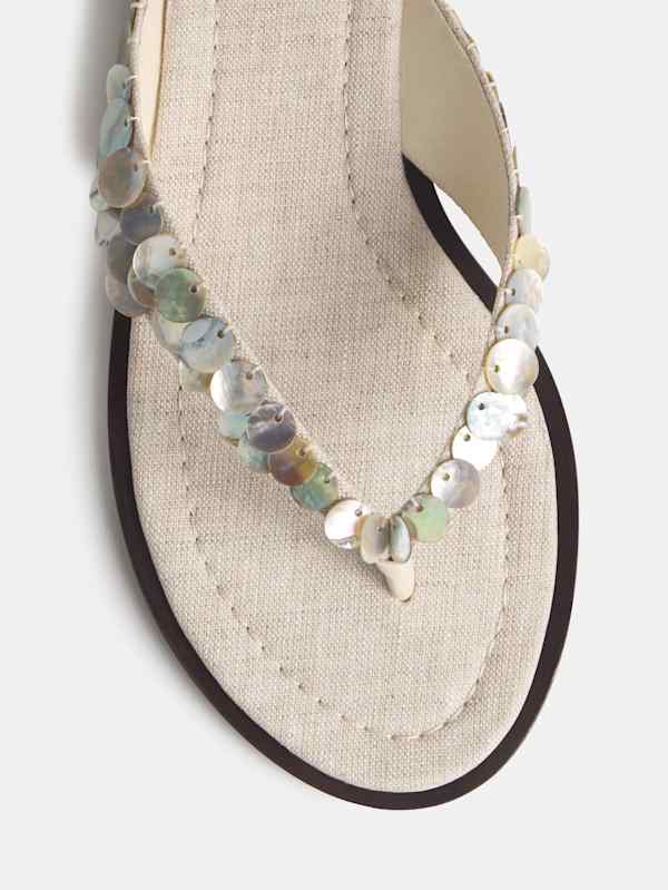 Jessie Thong Sandal - Oatmeal Linen Mother Of Pearl