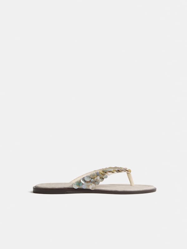 Jessie Thong Sandal - Oatmeal Linen Mother Of Pearl