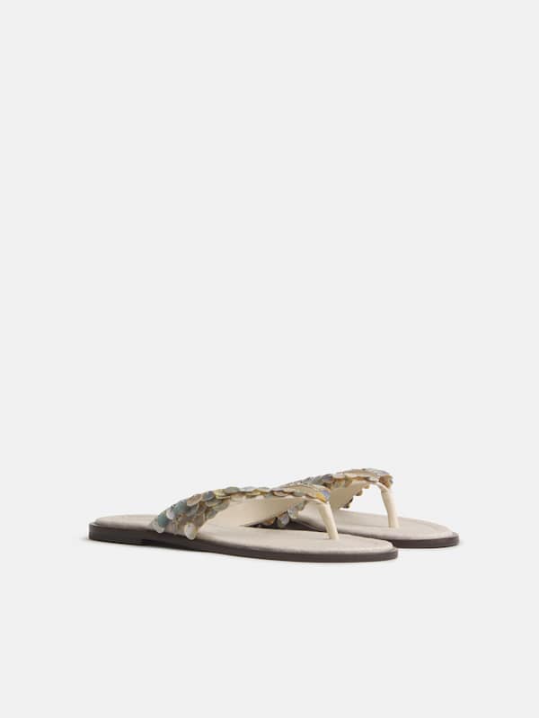 Jessie Thong Sandal - Oatmeal Linen Mother Of Pearl