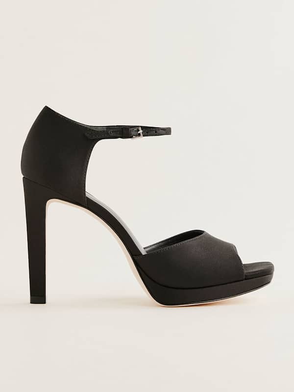 Gloria Heeled Platform Sandal - Black Satin