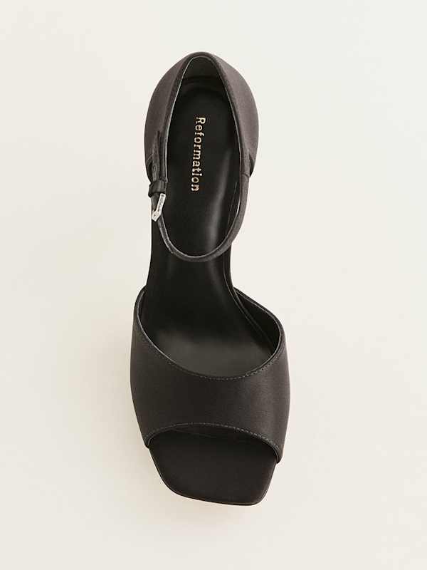 Gloria Heeled Platform Sandal - Black Satin