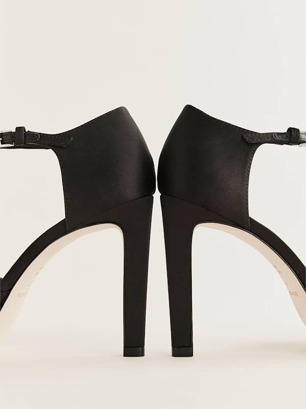 Gloria Heeled Platform Sandal - Black Satin