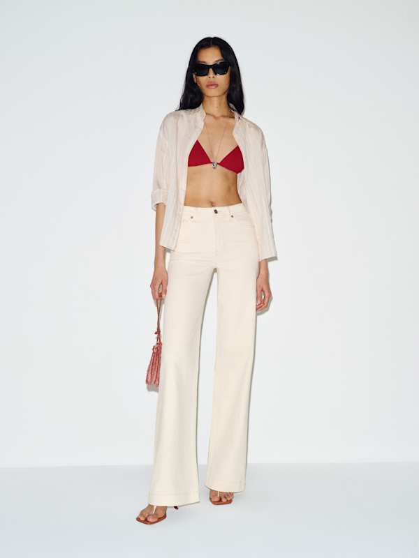 Bex Super Stretch High Rise Wide Leg Jeans - Fior Di Latte