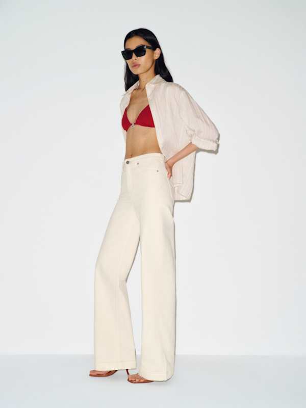 Bex Super Stretch High Rise Wide Leg Jeans - Fior Di Latte